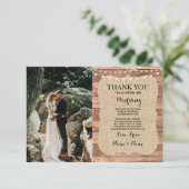 写真素朴の結婚サンキューカードBurlap Wood 招待状 (スタンド正面)