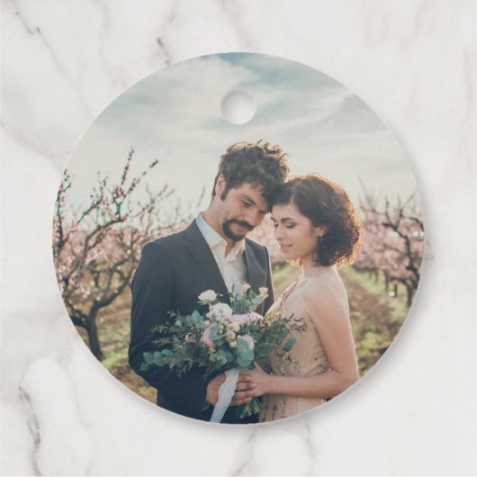 写真素朴エレガント国の結婚式に感謝 フェイバータグ (裏面)