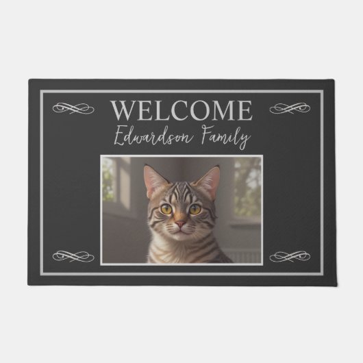 写真素朴カスタム家族の名前へようこそ ドアマット (正面)