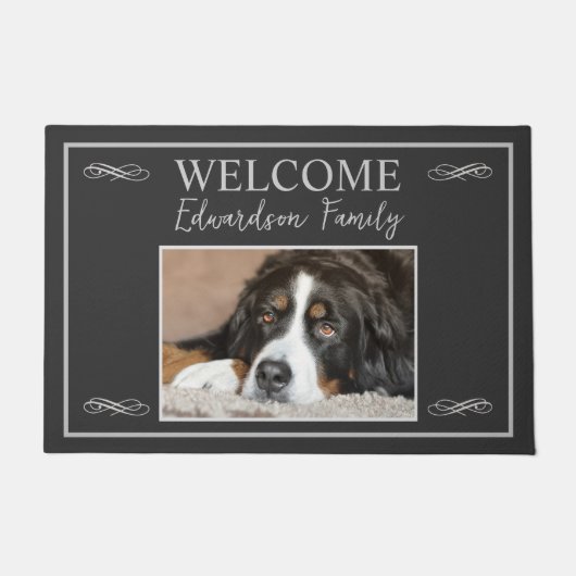 写真素朴カスタム家族の名前へようこそ ドアマット (正面)