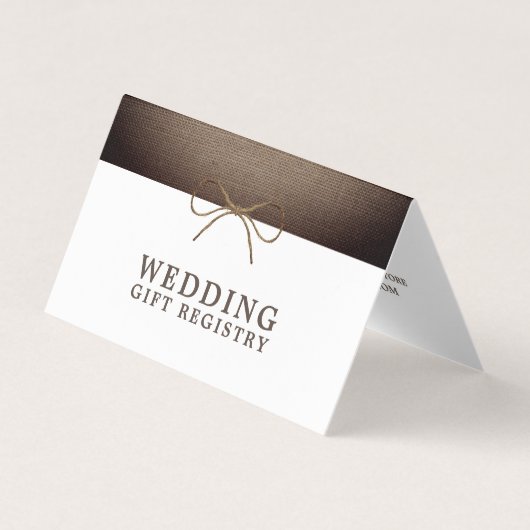 写真素朴ギフト登録カード付きバーラップ弓 名刺 (正面)