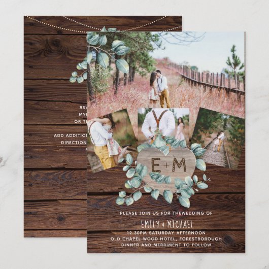 写真素朴グリーンリーEUCALYPTUS Wedding Invite (正面/裏面)