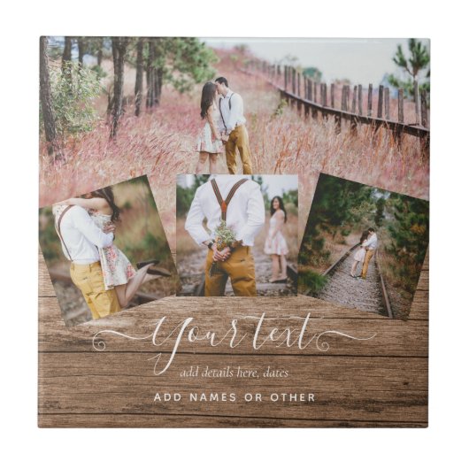 写真素朴コラージギフトカスタム文字ユニーク タイル (正面)