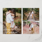 写真素朴コラージュ日付カードの保存 箔招待状 (正面)