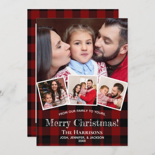 写真素朴コラージュ水牛プレイドクリスマス シーズンカード (正面/裏面)
