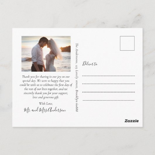 写真素朴コラージュChalkboardさん結婚ありがとうございます ポストカード (裏面)