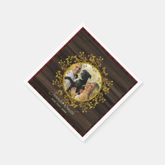 写真素朴バッファロープライド赤リースパーソナライズされた スタンダードカクテルナプキン (角)