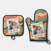 写真素朴フレーム – 曲線オーガニック背景 鍋つかみ&鍋敷きセット (正面)