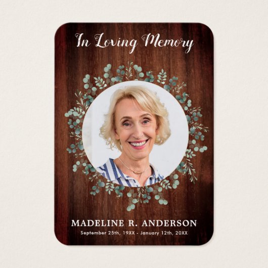 写真素朴ユーカリ絹メモリアル祈りの言葉カード (正面)