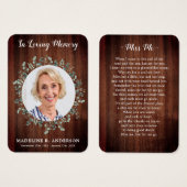 写真素朴ユーカリ絹メモリアル祈りの言葉カード (正面&裏面)