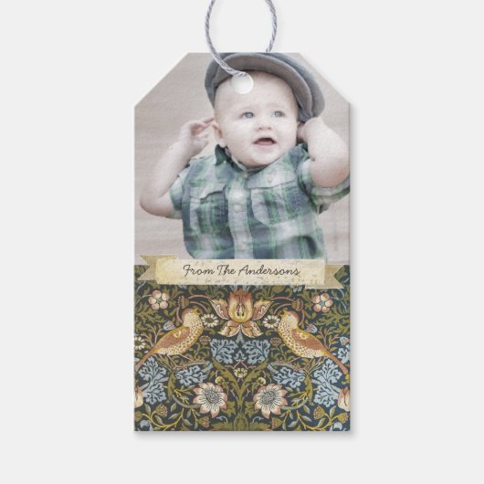 写真素朴ヴィンテージの鳥のパターン ギフトタグ (正面)