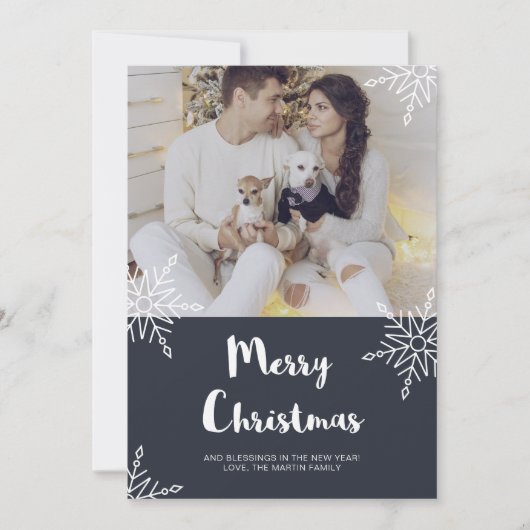 写真素朴付きシックなクリスマススノーフレーク シーズンカード (正面)
