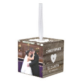 写真素朴付き結婚贈り物 キューブオーナメント (裏面アングル)