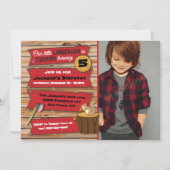 写真素朴付きLumberjack誕生日パーティー 招待状 (正面)