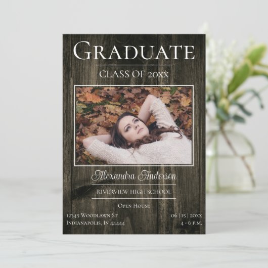 写真素朴卒業式オープンハウス招待状 案内状 (スタンド正面)