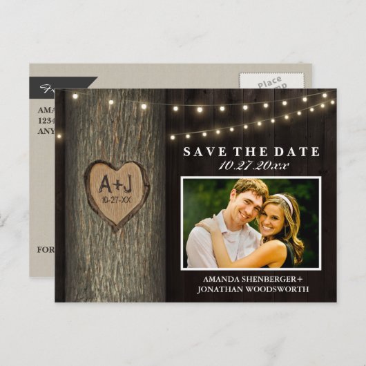 写真素朴彫刻オークの木の日付カードを保存 案内ポストカード (正面/裏面)