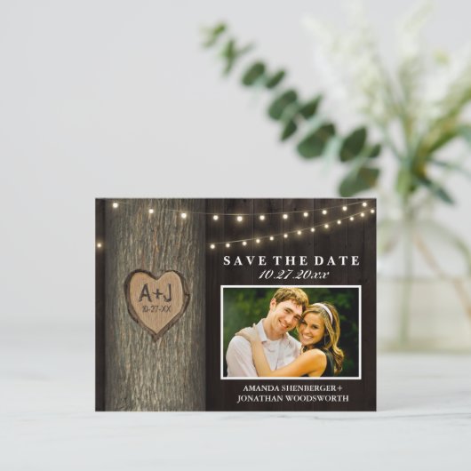 写真素朴彫刻オークの木の日付カードを保存 案内ポストカード (スタンド正面)