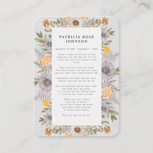 写真素朴悔やみや弔慰葬儀記念カード 名刺 (正面)