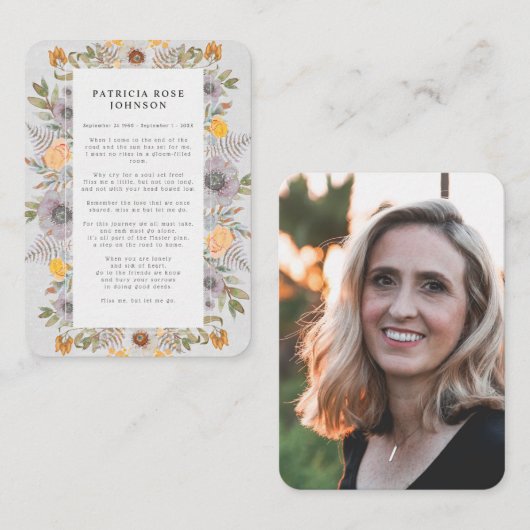 写真素朴悔やみや弔慰葬儀記念カード 名刺 (正面/裏面)