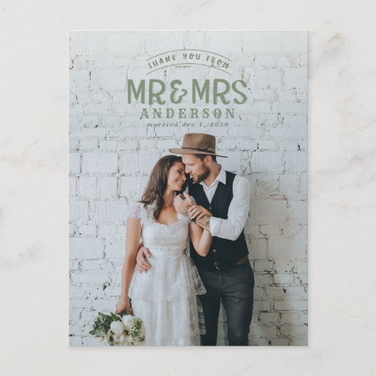 写真素朴感謝していの結婚発表 案内ポストカード (正面)