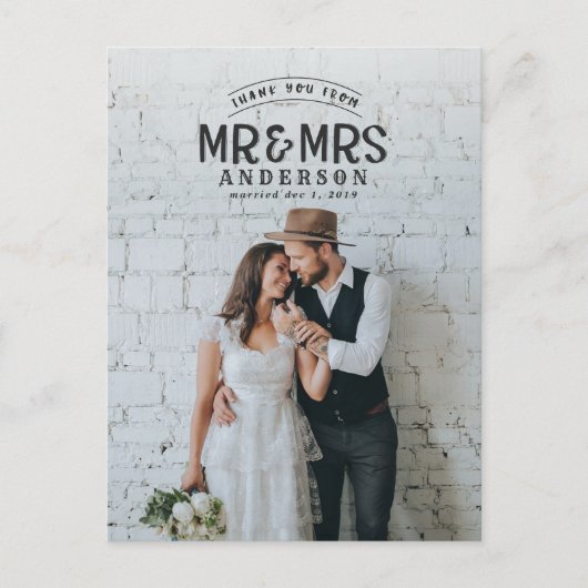 写真素朴感謝していの結婚発表 案内ポストカード (正面)