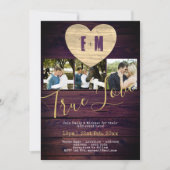 写真素朴招待状紫色のカップルお祝い 招待状 (正面)