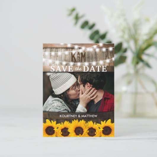 写真素朴日付の保存 |ひまわり結婚の 案内ポストカード (スタンド正面)