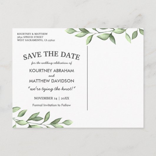 写真素朴日付の保存 |グリーン結婚リー 案内ポストカード (裏面)