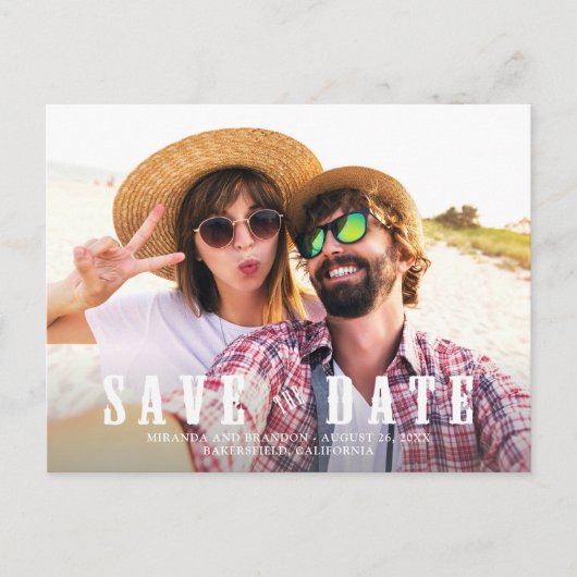 写真素朴結婚式の日付の保存 案内ポストカード (正面)