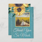 写真素朴黄色ひまわり青い納屋の木 サンキューカード (正面/裏面)