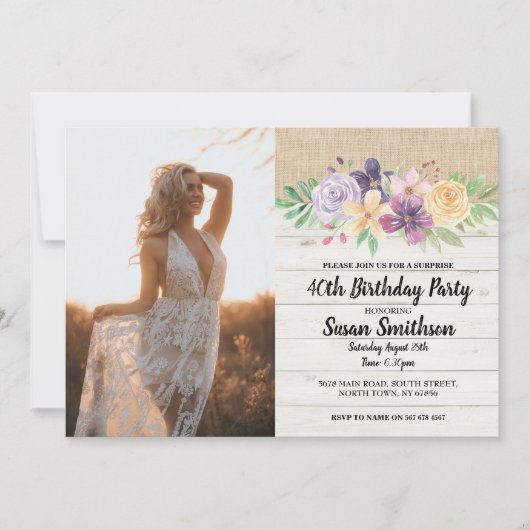 写真素朴21日30thまたは40th誕生日パーティーウッド 招待状 (正面)