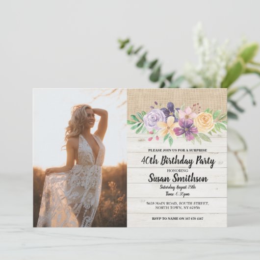 写真素朴21日30thまたは40th誕生日パーティーウッド 招待状 (スタンド正面)