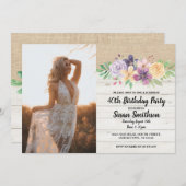 写真素朴21日30thまたは40th誕生日パーティーウッド 招待状 (正面/裏面)