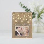 写真素朴Burlap Mason Jarありがとうはがき ポストカード (スタンド正面)