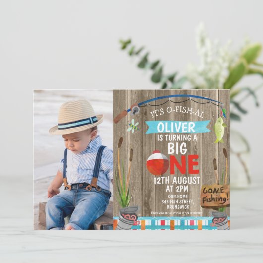 写真素朴O-Fish-Ally One誕生日招待状 招待状 (スタンド正面)