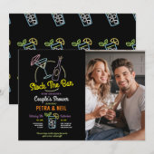 写真素材 バー パーティ ネオン カップル シャワー 招待状 (正面/裏面)