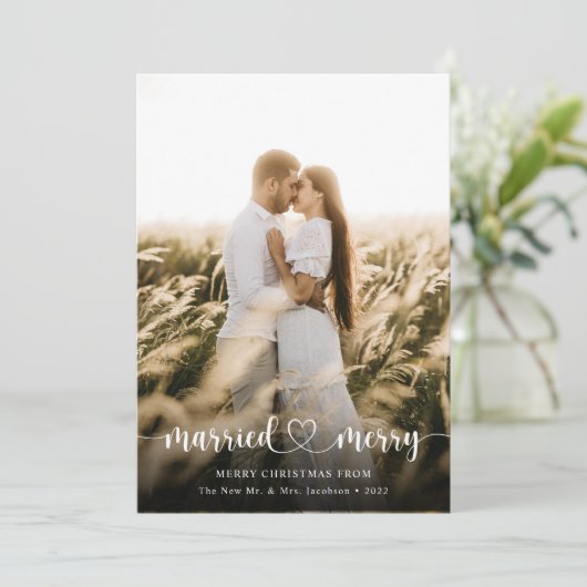 写真結婚したエレガントメリークリスマスカード 招待状 (スタンド正面)