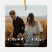 写真結婚したエレガントメリークリスマス セラミックオーナメント (正面)