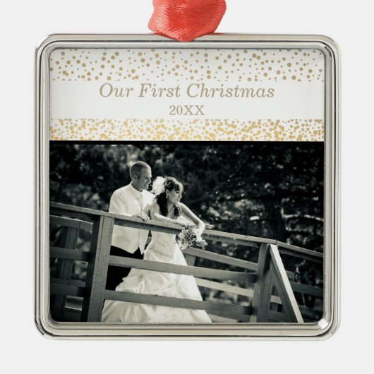 写真結婚した年の夫妻としての初めてのクリスマス メタルオーナメント (正面)
