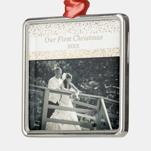 写真結婚した年の夫妻としての初めてのクリスマス メタルオーナメント (左)