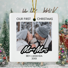 写真結婚した氏と夫人の初めてのクリスマス セラミックオーナメント