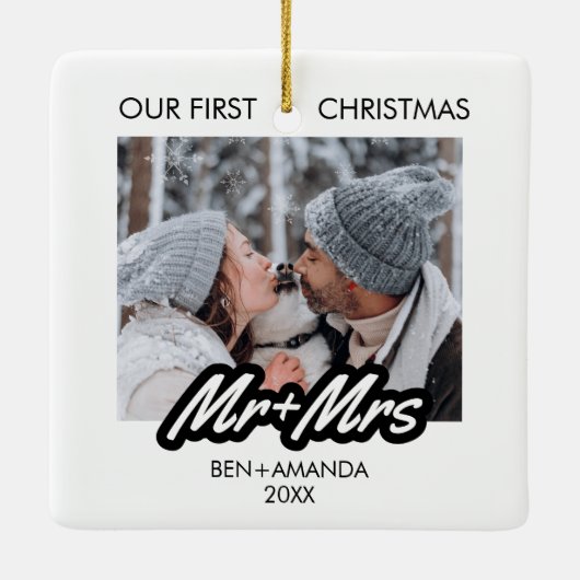 写真結婚した氏と夫人の初めてのクリスマス セラミックオーナメント (裏面)