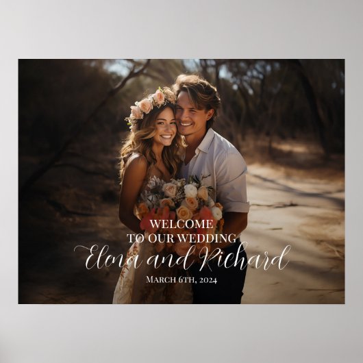 写真結婚のウェルカムサインエレガントスクリプト ポスター (正面)
