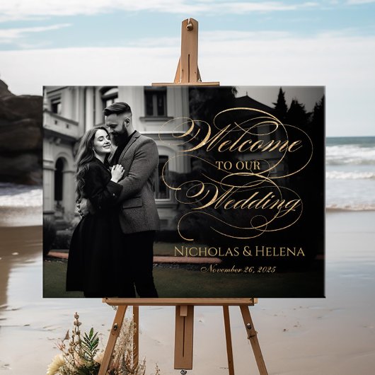 写真結婚のウェルカムサインエレガント金ゴールドスクリプト ポスター