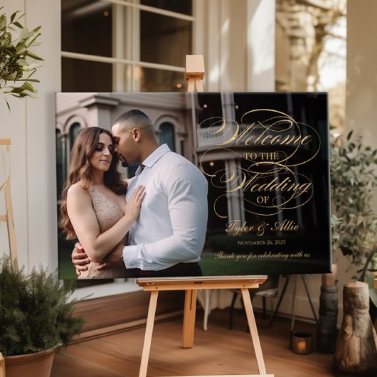 写真結婚のウェルカムサインエレガント金ゴールドスクリプト ポスター