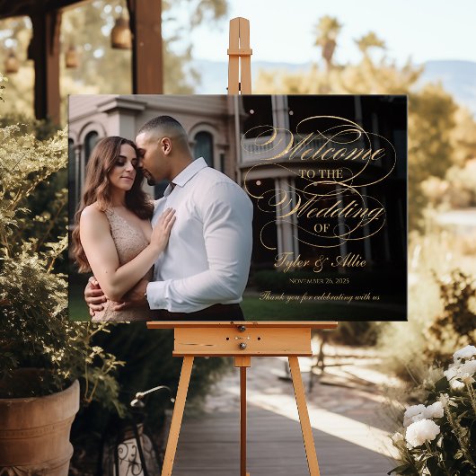 写真結婚のウェルカムサインエレガント金ゴールドスクリプト ポスター
