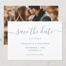 写真結婚のエレガントScript Dusty Blue結婚の 案内状