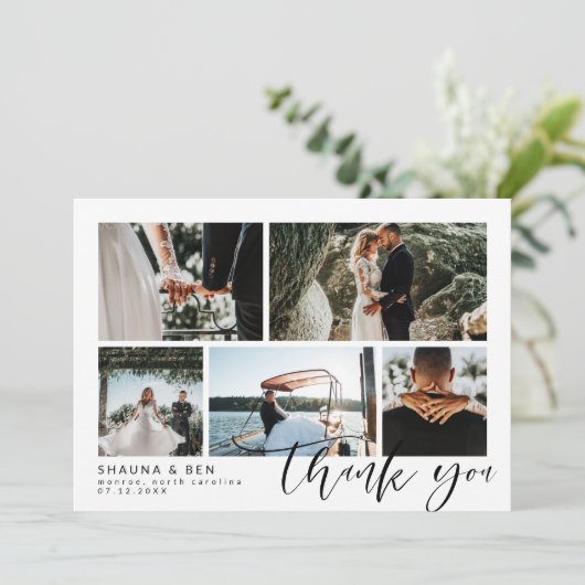 写真結婚のコラージュ書道ありがとう サンキューカード (スタンド正面)