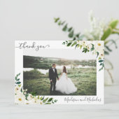 写真結婚のサンキューカードと白い花 サンキューカード (スタンド正面)