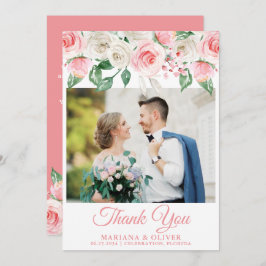 写真結婚のサンキューカード桃フローラ 招待状